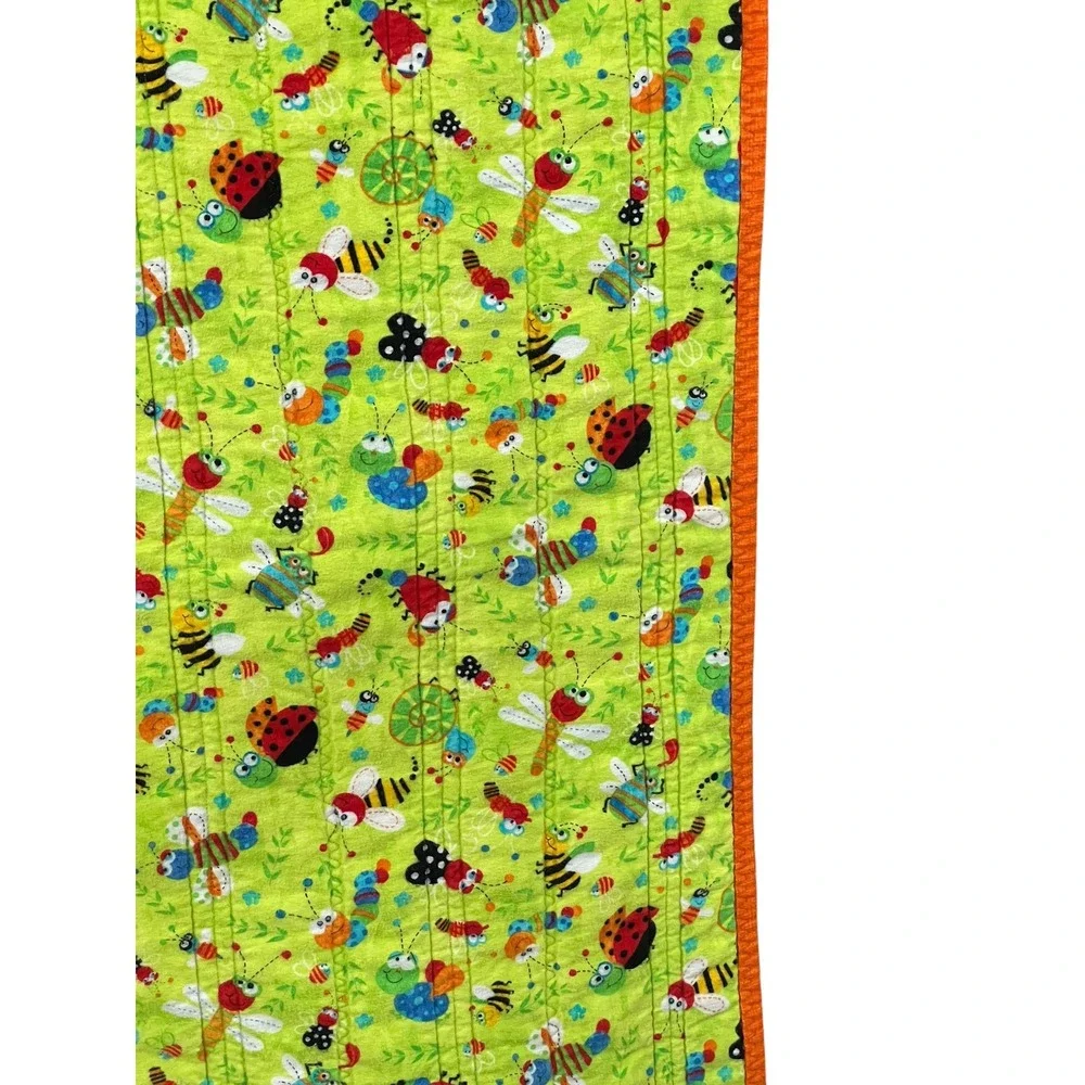 Handmade Tender Loving Care Baby Quilt Bug Print Ladybug Bee Nursery 34x50